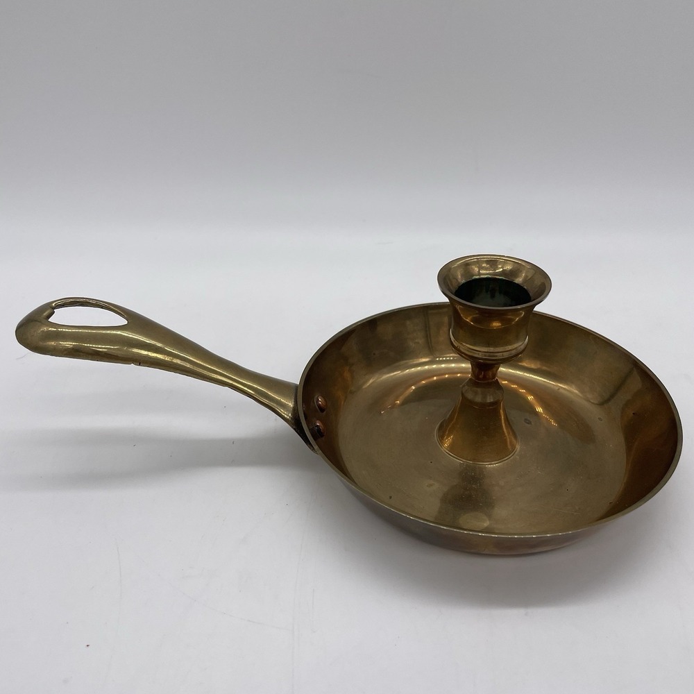 Vintage Solid Brass Frying Pan Drip Pan Candle Holder Made In India